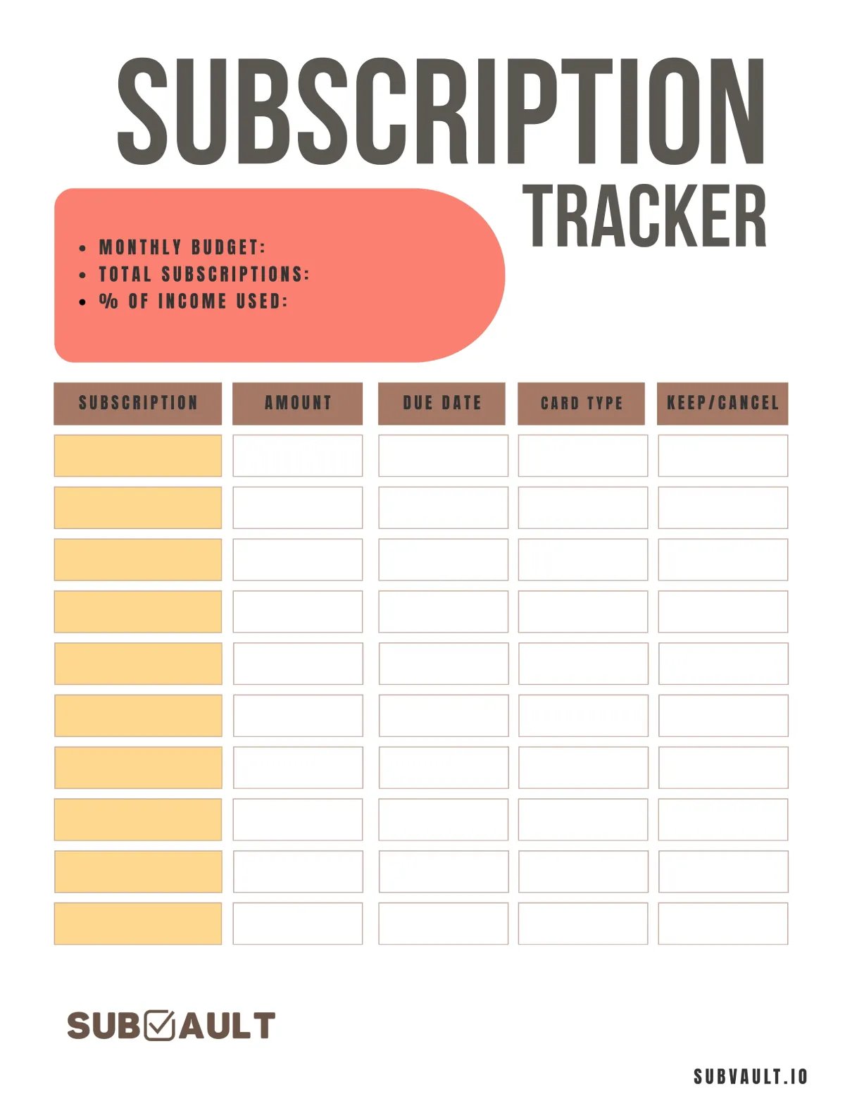 Subscription Tracker Template 6
